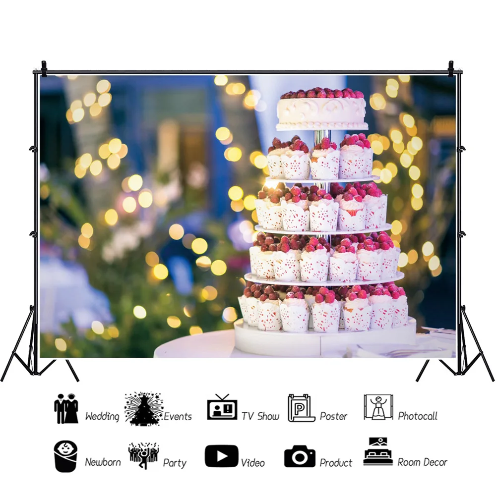 

Birthday Party Strawberry Multilayer Cake Backdrops Photo Background Decors for Portrait Photography Video Props Photocall