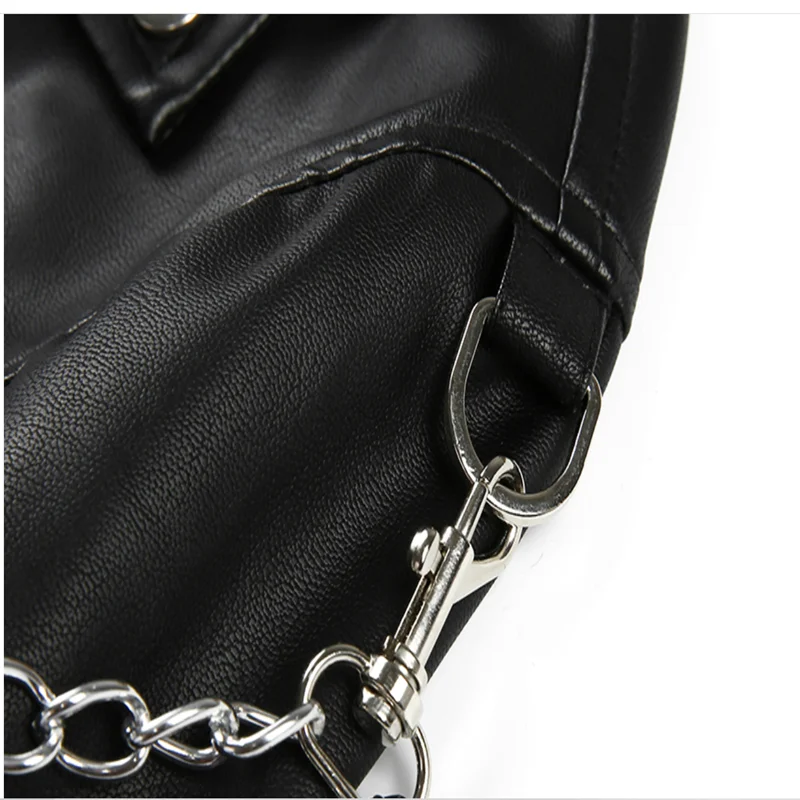 

2020 New Leather Women's Short Slim Pu Small Coat Motorcycle Leather Jacket Fashion Arm Chain Leather Coat