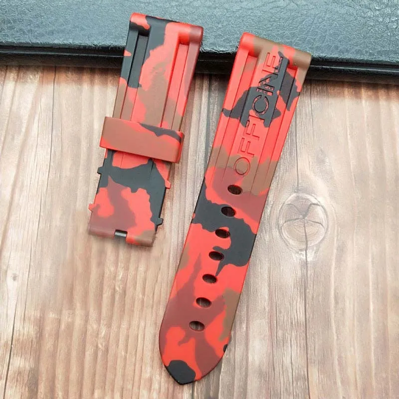 24camo red strap 24 мм 26 мм черный белый оранжевый Камуфляж красный синий зеленый серый мягкий водостойкий резиновый ремешок для часов для panerai ремень, булавка, пряжка бесплатный инструмент - Цвет ремешка: 24camo red strap
