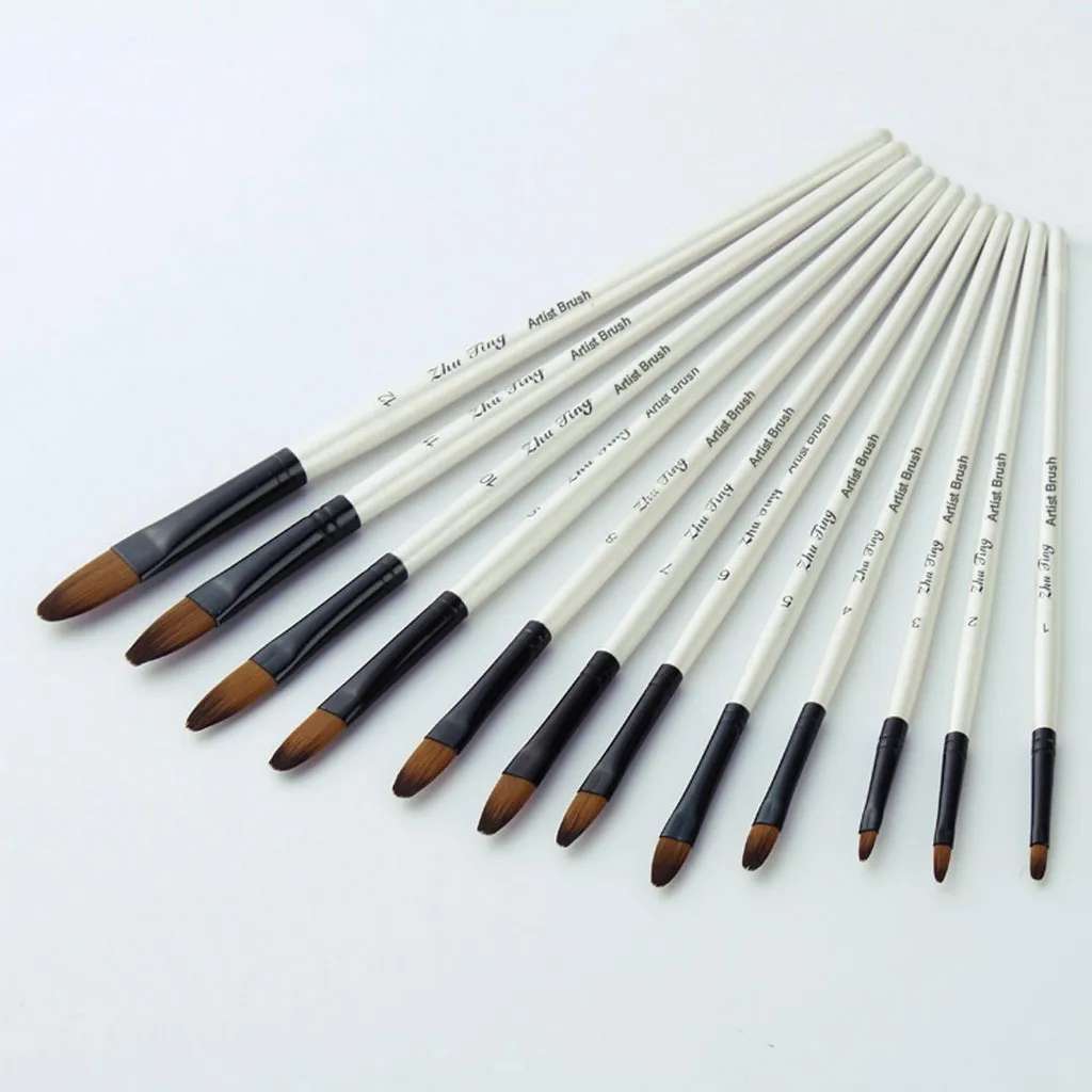 

2021 New 12 Artist Watercolor Painting Brushes paint Brush For Nylon Paint Brushes Oil Acrylic Flat&tip Kit Pen Art Supplies