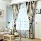 Затемняющие оконные шторы с синими листьями для спальни, гостиной, длинные оконные шторы с зелеными листьями, украшение для комнаты