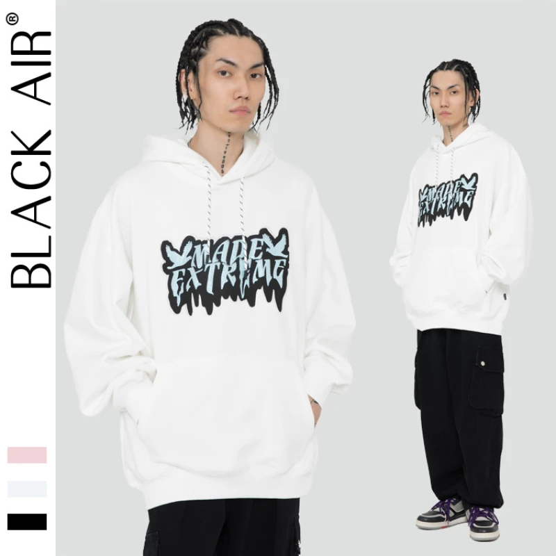 

BLACKAIR Fleece hoodie men street vintage oversize hoodies japanese streetwear couple clothes designer sweatshirt YH03
