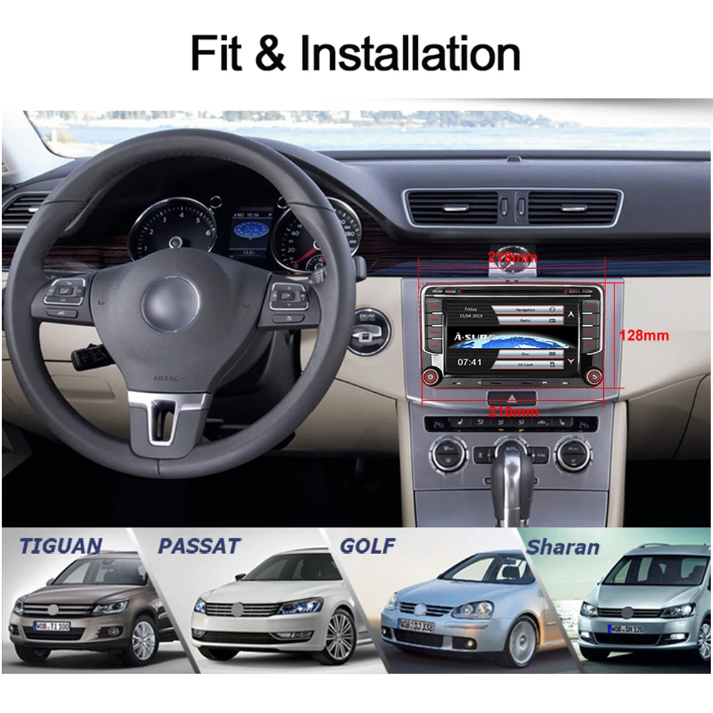 Автомагнитола A Sure 2 DIN с DVD плеером и GPS навигацией для VW Golf MK Passat B6 Polo Sharan Multivan T5 Touran