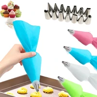 8pcsbag silicone icing piping cream pastry bag 6 stainless steel cake nozzle diy cake decorating tips fondant pastry tools