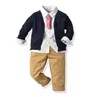 Комплект одежды для маленьких мальчиков, Осенний Повседневный вязаный свитер для малышей, куртка, детская одежда, костюмы, костюм из 4 предметов