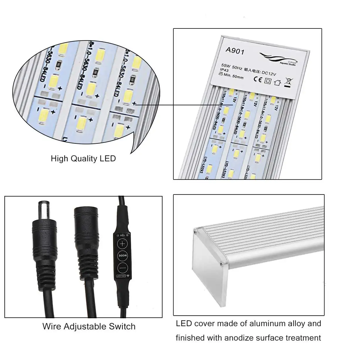 

55W 90cm Aquarium Led Light Full Spectrum Bright Dimmable Plant Fish Tank Light for Fish Tank Coral Reef Decor Lighting