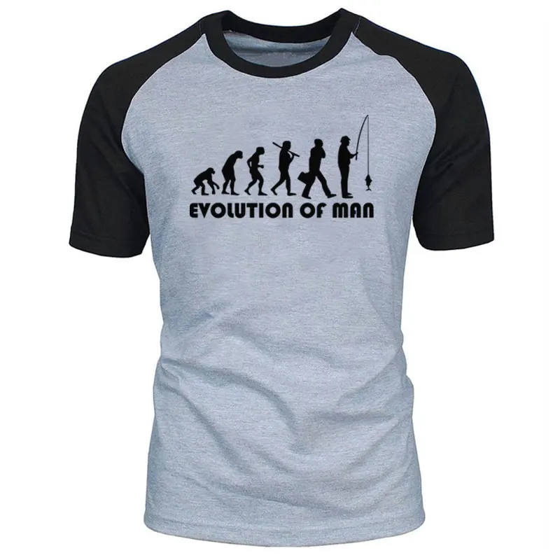 

The evolution of man Fisherman Fishing Funny T Shirt Summer Men Raglan sleeve adult round neck short sleeve T-shirt
