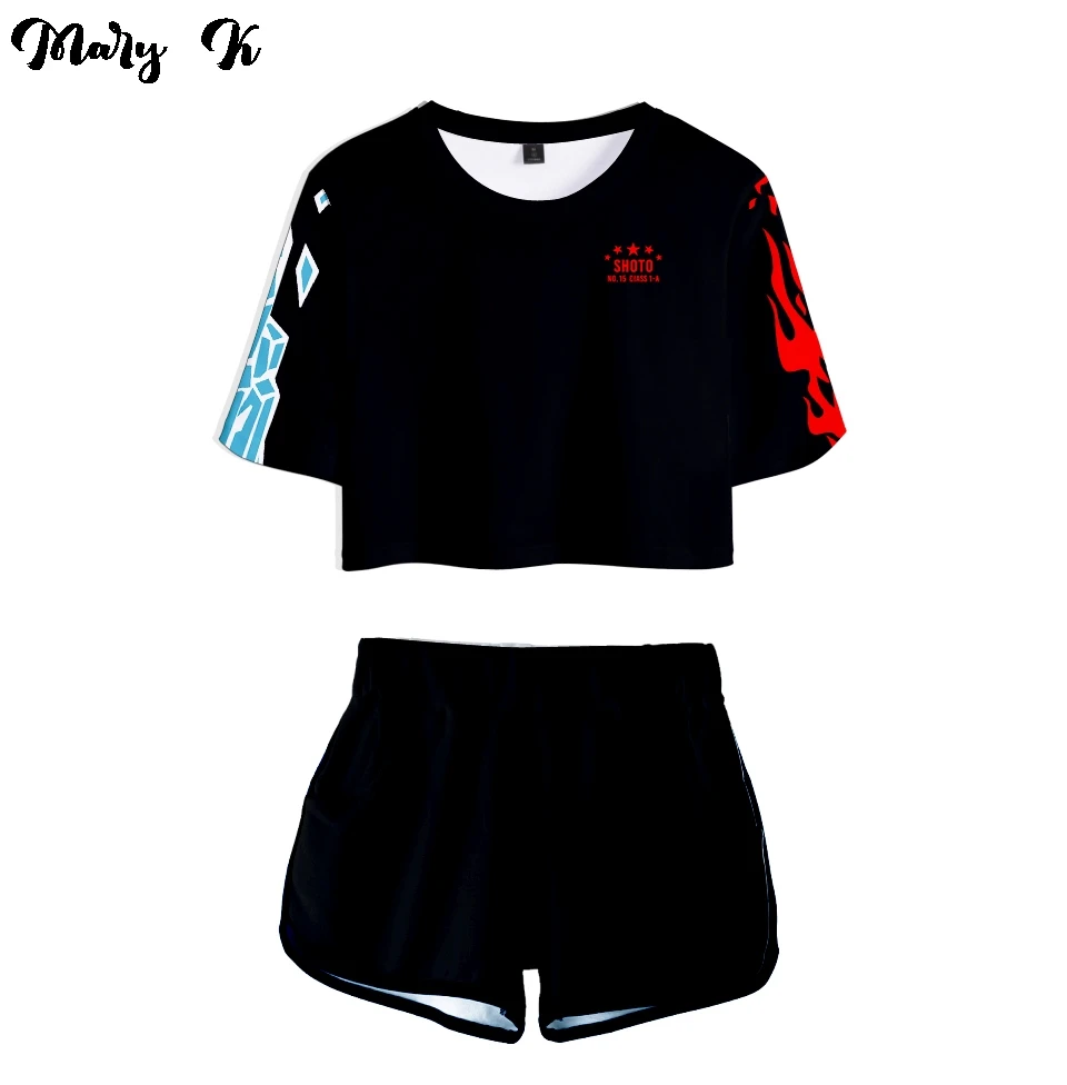 

Classic Kawaii My Hero Academia Todoroki 3D Print Dew navel Sport Girl suits Youthful Two Piece Set Sexy Shorts+lovely T-shirt