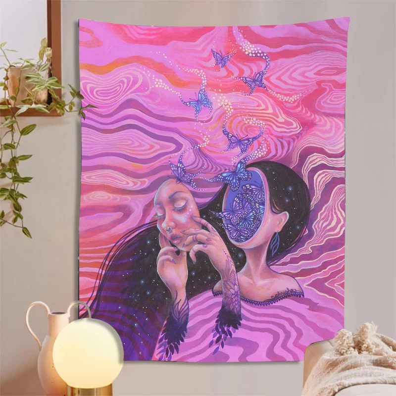

INS Pink Wall Hanging Tapestry Boho Decor Wall Cloth Tapestries Psychedelic Hippie Psychedelic Butterfly Tapestry Wall Carpet