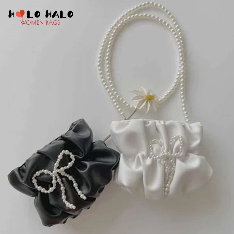 

Нишевая Кожаная Мини сумка через плечо из искусственной кожи с жемчужной цепочкой для женщин дизайнерские сумки модные однотонные сумки на...