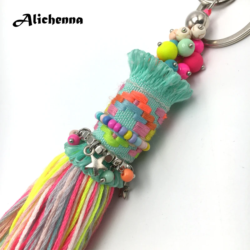 Брелок ручной работы Alichenna в богемном стиле с разноцветными кисточками, модная Изысканная сумка, украшения, подарок для девочки