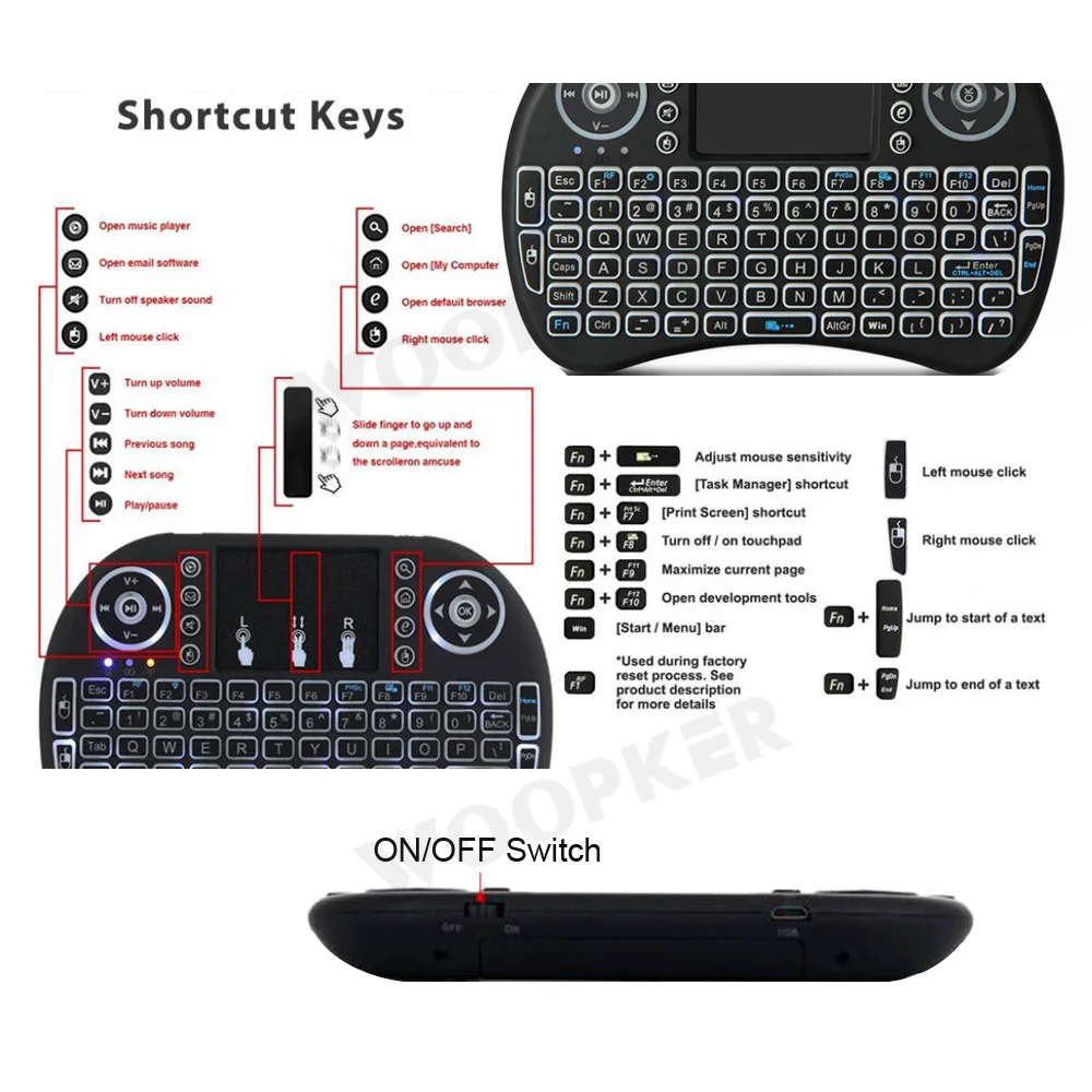 Woopker i8 Беспроводная клавиатура Air Mouse с тачпадом 2 4 ГГц работает Android TV BOX Mini PC