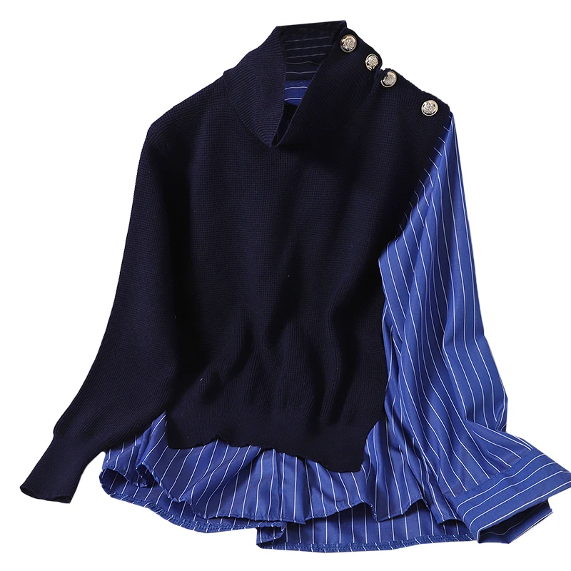 

Winter together half a turtleneck knit long-sleeve holiday two jackets joker show thin han edition stripe shirt female