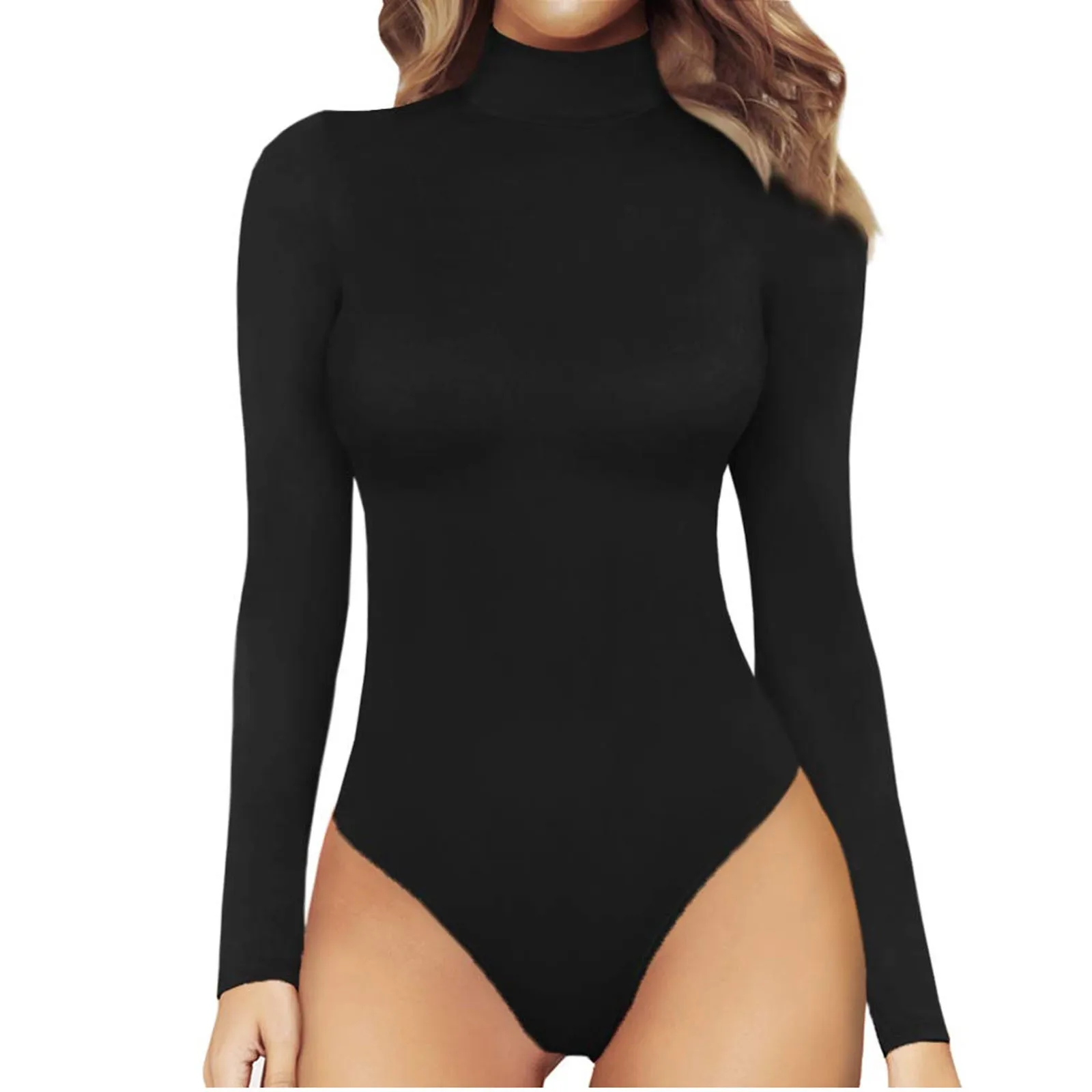 

4#Sexy Bodysuit Women's Mock Printing Fashion Turtle Neck Tops Long Sleeve Bodysuit Jumpsuit Playsuits Bodycon Tops Female Solid