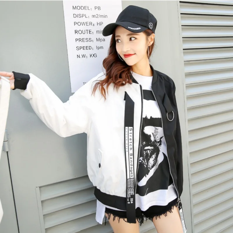 Лоскутная модная повседневная куртка-бомбер для женщин двухцветная осенняя