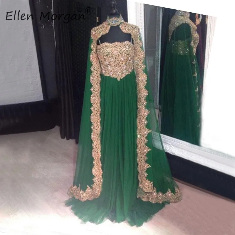 Арабское темно зеленое вечернее платье 2019 мусульманское Кафтан Дубай