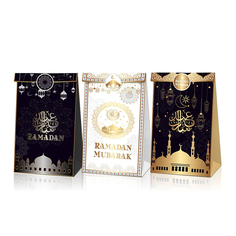 

12Pcs Eid Mubarak Candy Bags Paper Gift Bag With 18Pcs Stickers Ramadan Decoration Islamic Muslim Al-Fitr Eid Party Supplies