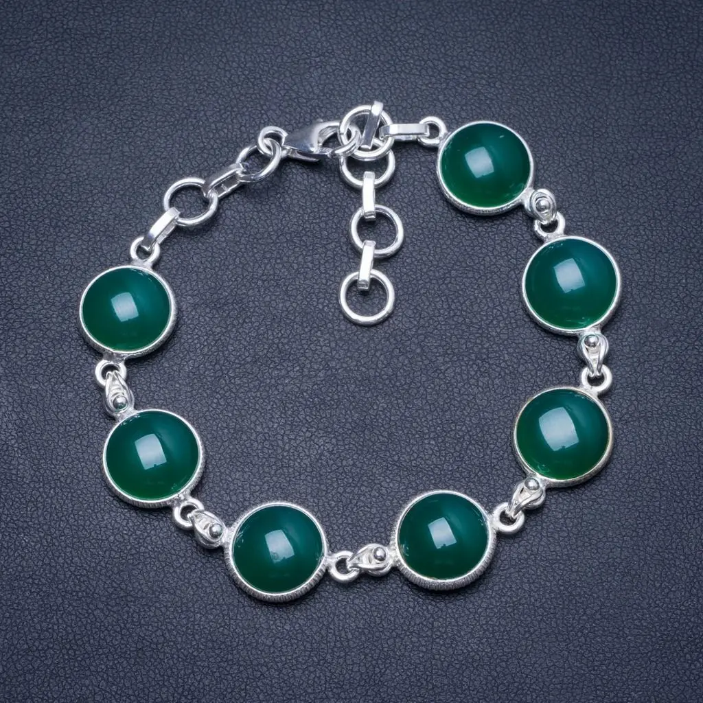 Натуральный Chrysoprase ручной работы уникальный браслет из стерлингового серебра 925