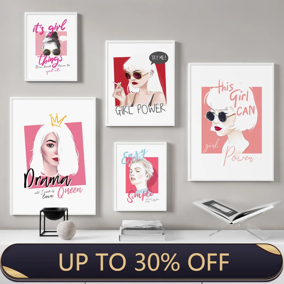 Модные элегантные постеры с цитатами девушки Power Queen в скандинавском стиле и