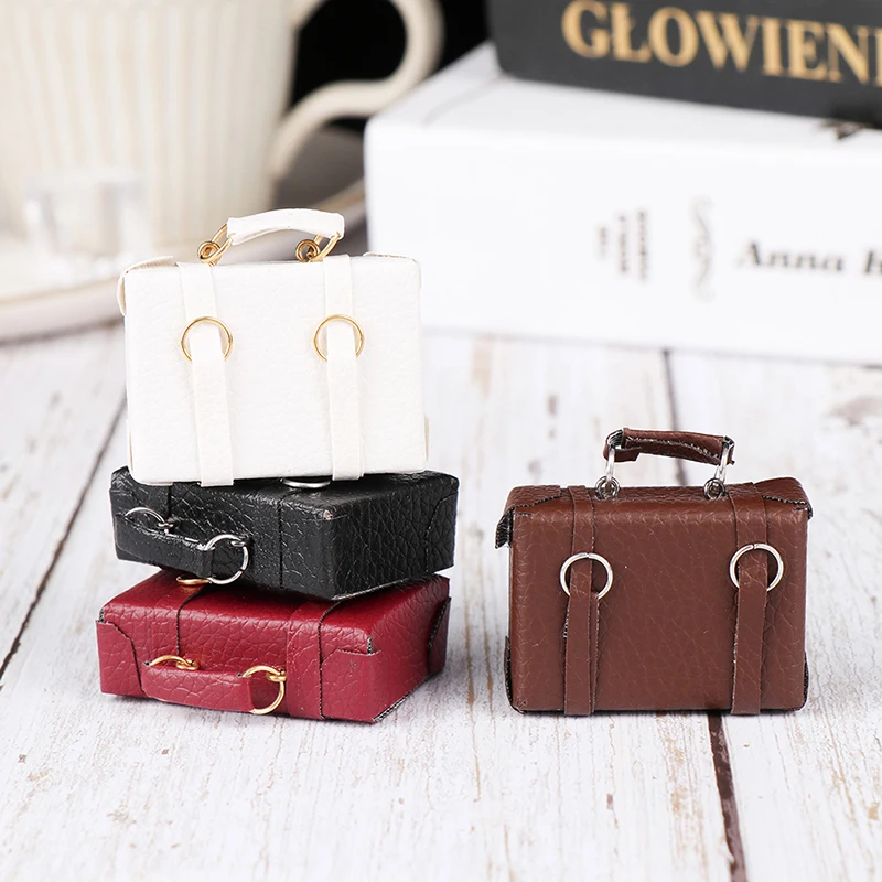 

1:12 Dollhouse Miniature Vintage Leather Wood Suitcase Mini Doll Luggage Box Purses Pretend Play Furniture Toys Accessory