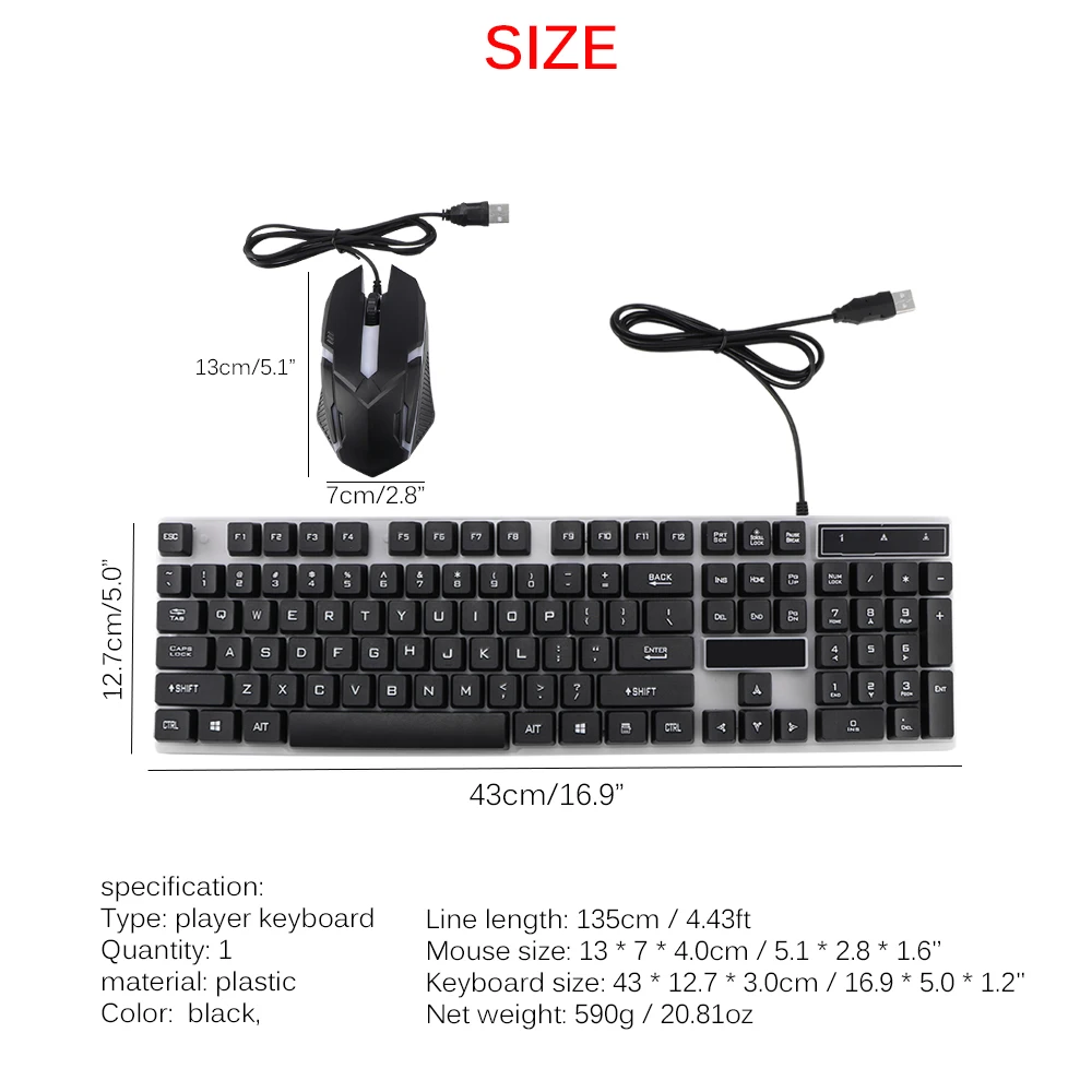 

3 IN 1 Combos Keyboard Mouse Earphone Sets USB Wired Earphone Support Microphone Support Backlight Portable