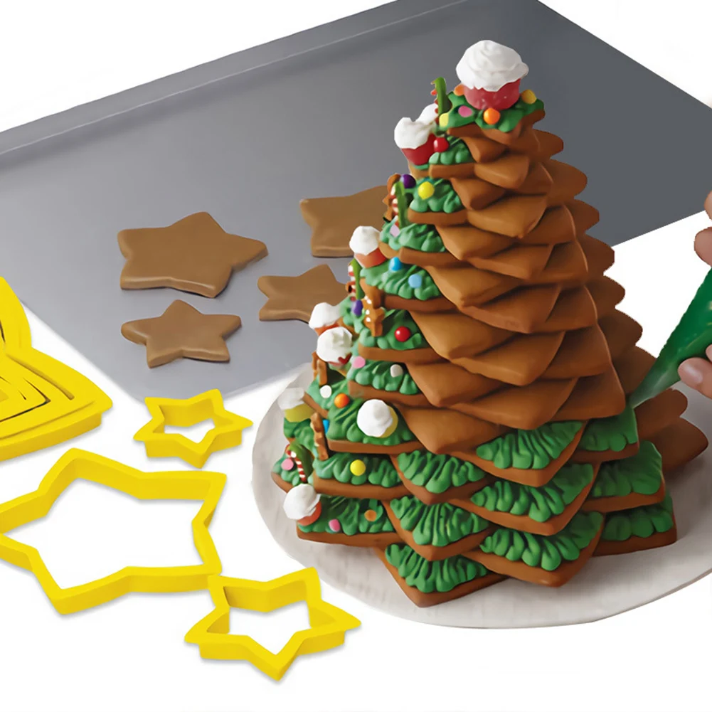 

6PC Assorted Sizes Xmas Tree Cookie Stars Cutter Mold Fondant Cake Biscuit Cutter DIY 3D Cake Decorating Tools Baking Moulds