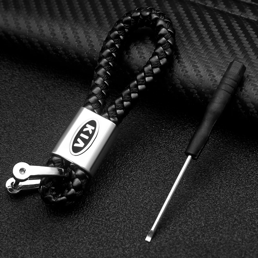 

Leather Rope KeyChain Car Hand Woven Leather Horseshoe Buckle Key Rings For KIA Cerato Sportage R K2 K3 K5 RIO 3 4 Sorento