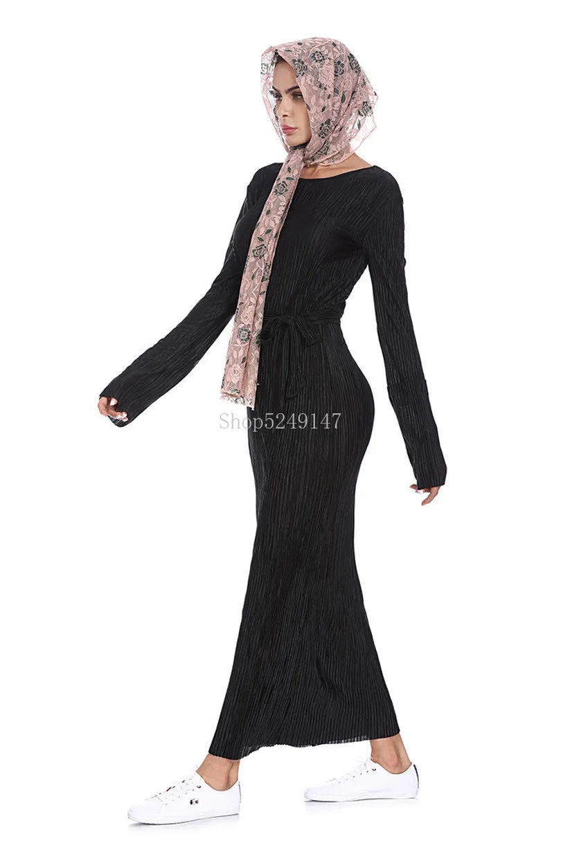 Мусульманская юбка карандаш плиссированное Макси платье с рукавами фонариками