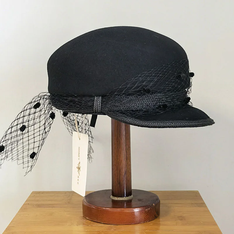 Теплая шерстяная зимняя шапка черная сетчатая шляпа для церкви и вечеринок