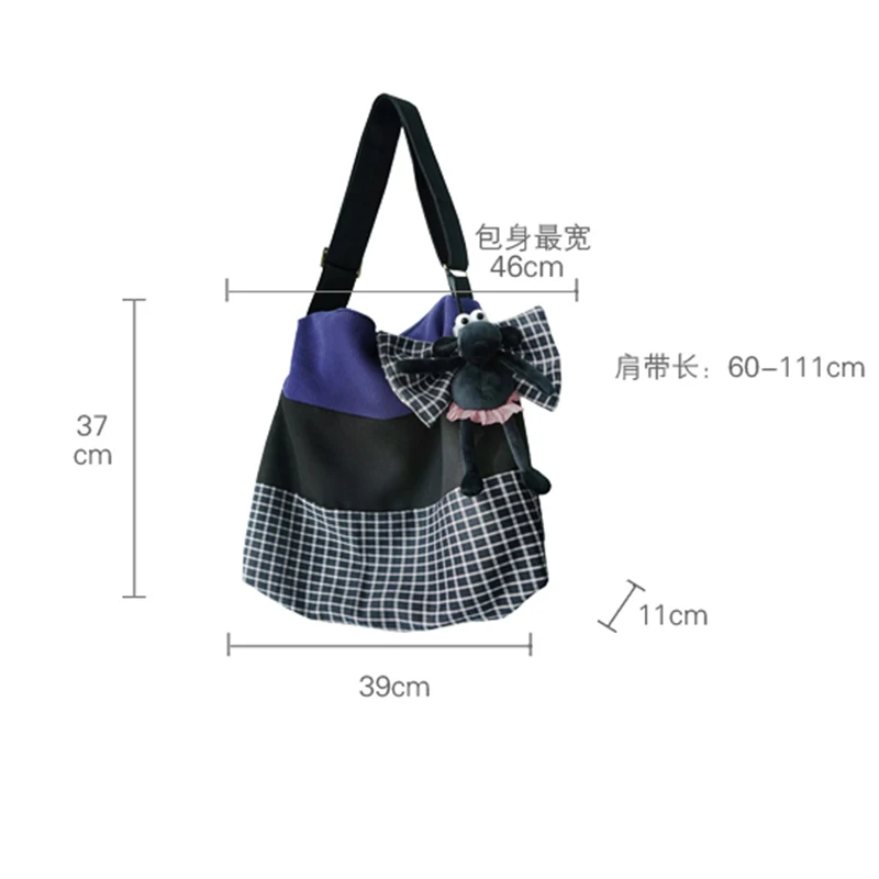 

[EAM] Women New Casual Tote Bow Spliced Plaid Canvas Personality All-match Crossbody Shoulder Bag Fashion Tide 2021 18A2507