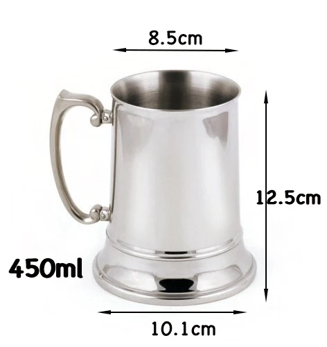 450 мл Tankard Stein с двойными стенками, нержавеющая сталь, пивная кружка для коктейля, завтрака, молока, кружки с рукояткой, кофейная чашка, барный инструмент