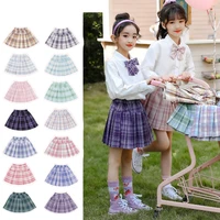 2021 plaid pleated skirt shool uniform set jk uniform japanese white shirts skirt set with bow knot child clothes set kids