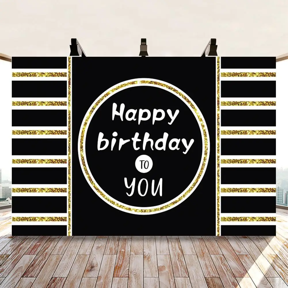 

Black White Happy Birthday Banner Photo Background Famliy Dinner Party Table Decor Backdrop Vinyl Photography Customize