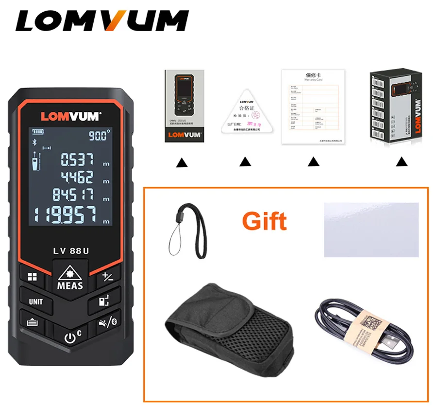 LOMVUM Bluetooth лазерный измеритель расстояния USB Перезаряжаемый цифровой Ручной лазерный дальномер 120 м 100 м 80 м 50 м Электрический нивелир