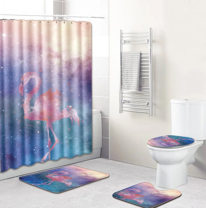 Zeegle 4pcs Bath Mat Set Anti Slip Toilet Pedestal Rug Foot Seat Cover Waterproof Bathroom Curtain | Дом и сад