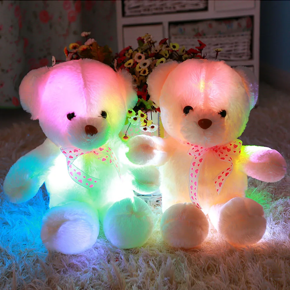 

LED bear pillow color light cute shiny plush soft and comfortable children sleeping companion