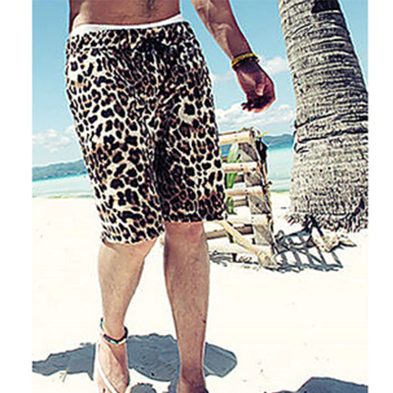 Beach pants summer new leopard sports men's beach pants casual shorts wild fat guy pants large size