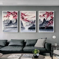 modern flower wall pictures for living room red plum blossom canvas printings chinese style art poster for home decoration