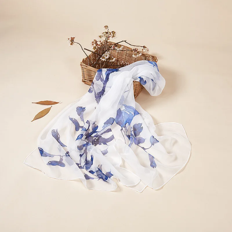 Женский шарф 55*165 см с принтом кленовых листьев| |