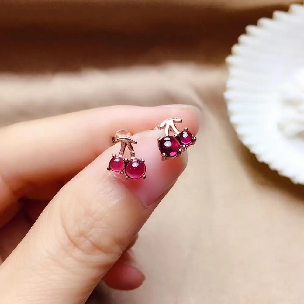 

Elegant lovely Cherry Music natural red garnet gem drop earrings 925 silver Natural gemstone earring girl party gift jewelry