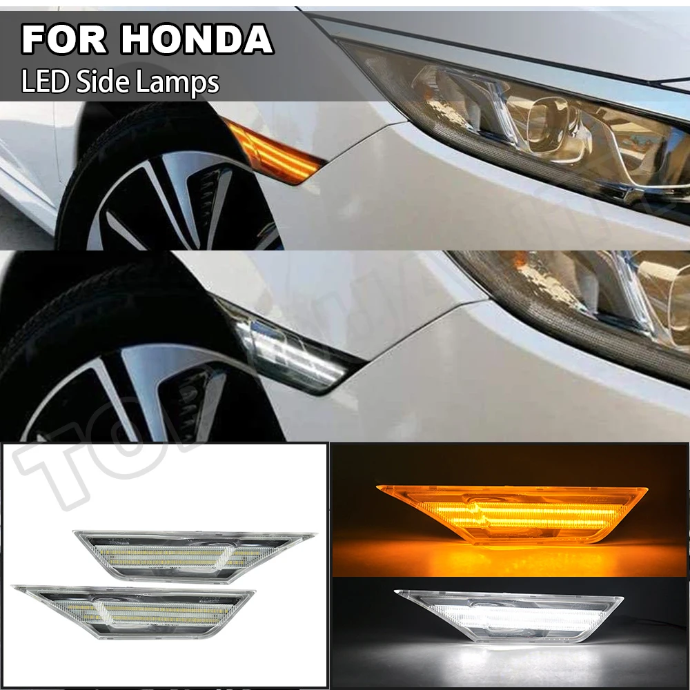 

Sidemarker Lamp For Honda Civic 2016 2017 2018 2019 2020 Amber LED Side Marker Turn Signal Light White Running Position Light 2X