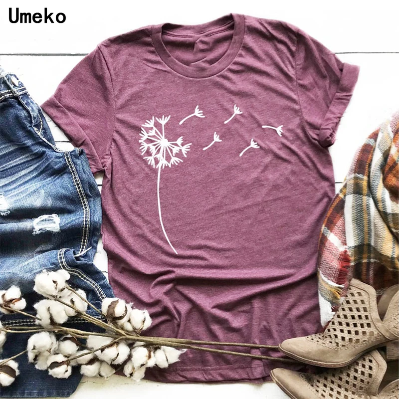 Женская футболка с круглым вырезом и принтом одуванчика Повседневная Свободная