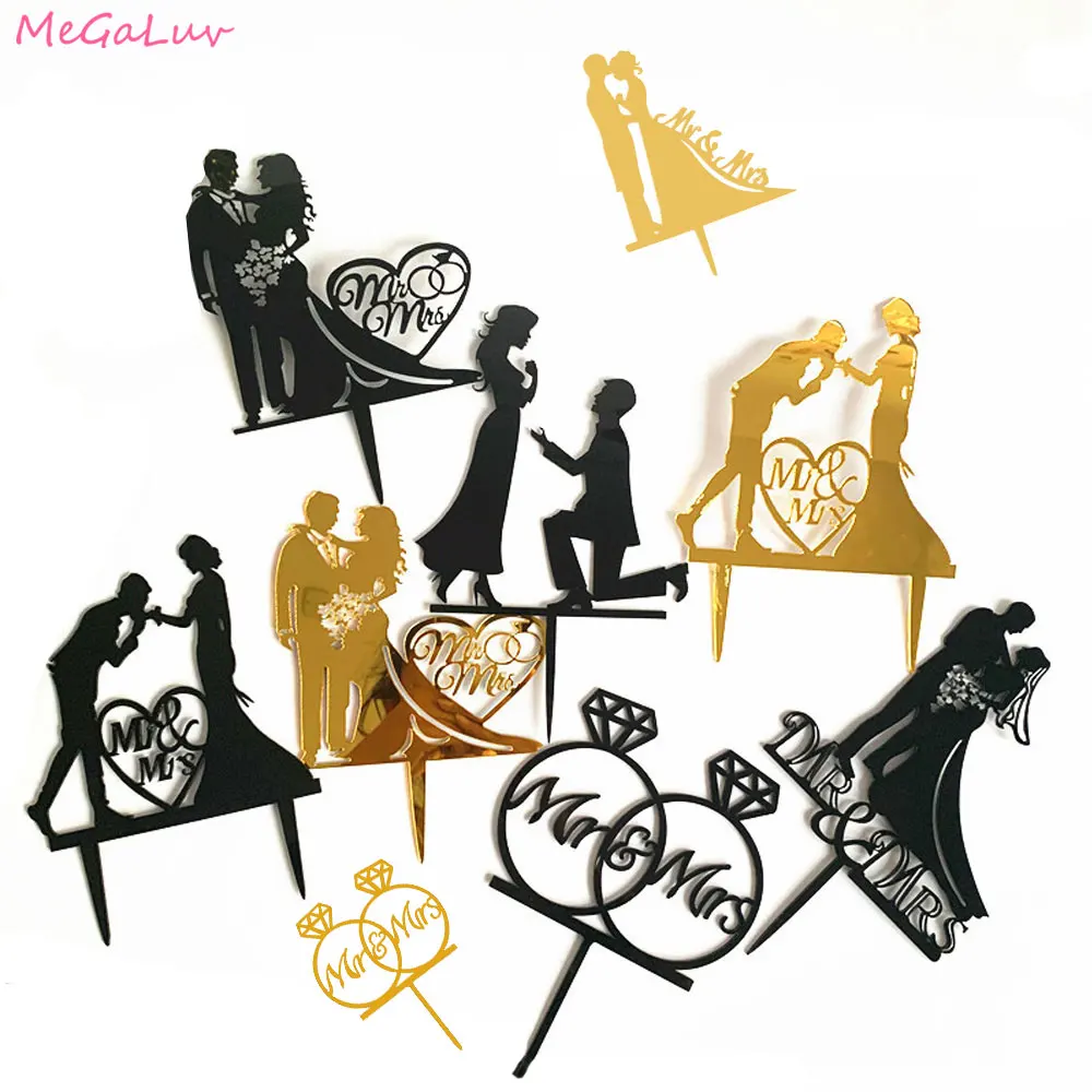 

Mr and Mrs Acrylic Wedding Cake Topper Bride And Groom Cupcake Toppers Gold Black Wedding Couple Cake Decorating Supplies