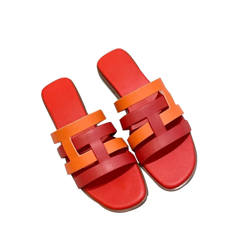 

2020 Sandals Flat Sandals natural Leather Comfortable A- line Women's Slippers Women's Shoes F style large size