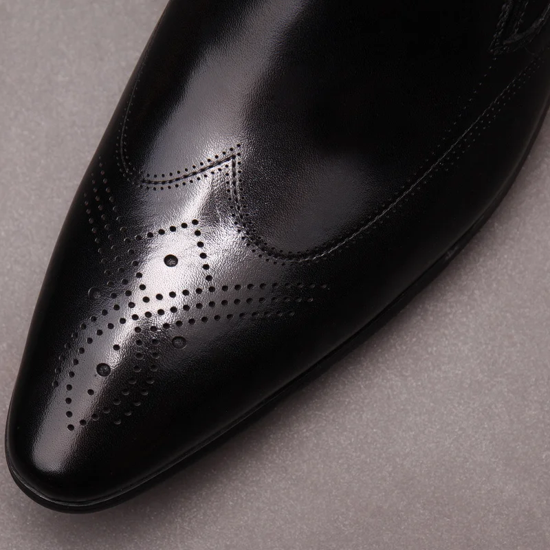 

Large Size EUR45 Pointed Toe Black / Wine Red Mens Prom Shoes Genuine Leather Wedding Dress Shoes