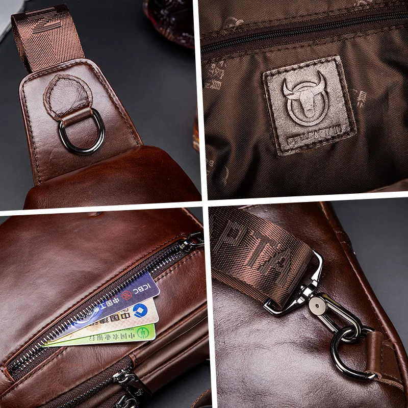 BULLCAPTAIN Men's Bag Shoulder Messenger Bag First Layer Cowhide High-Quality Business Fashion Sports And Leisure Chest Bag