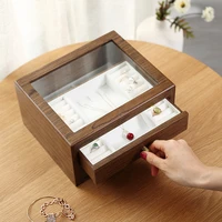 casegrace large wooden jewelry box organizer with drawer glass display wood earring ring necklace jewellery storage case casket