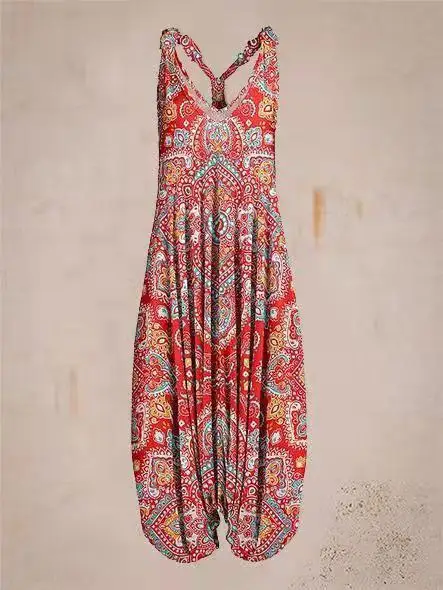 Женский винтажный комбинезон на бретельках длинный комбинезон-шаровары без