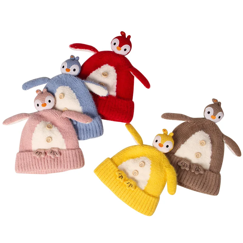 

Детская зимняя шапка с помпоном, милая мультяшная шапочка с котом для детей, искусственный меховой шар, детские шапки для девочек и мальчико...