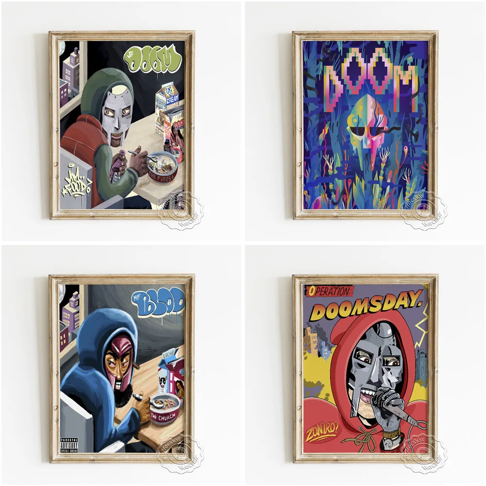 

MF Doom Rapper Star Art Prints Poster, Mask Male Cartoon Portrait Canvas Painting, Hip-hop Music Singer Home Decor Wall Stickers